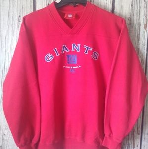New York Giants NFL Embroidered Red V-neck Pullover (L)